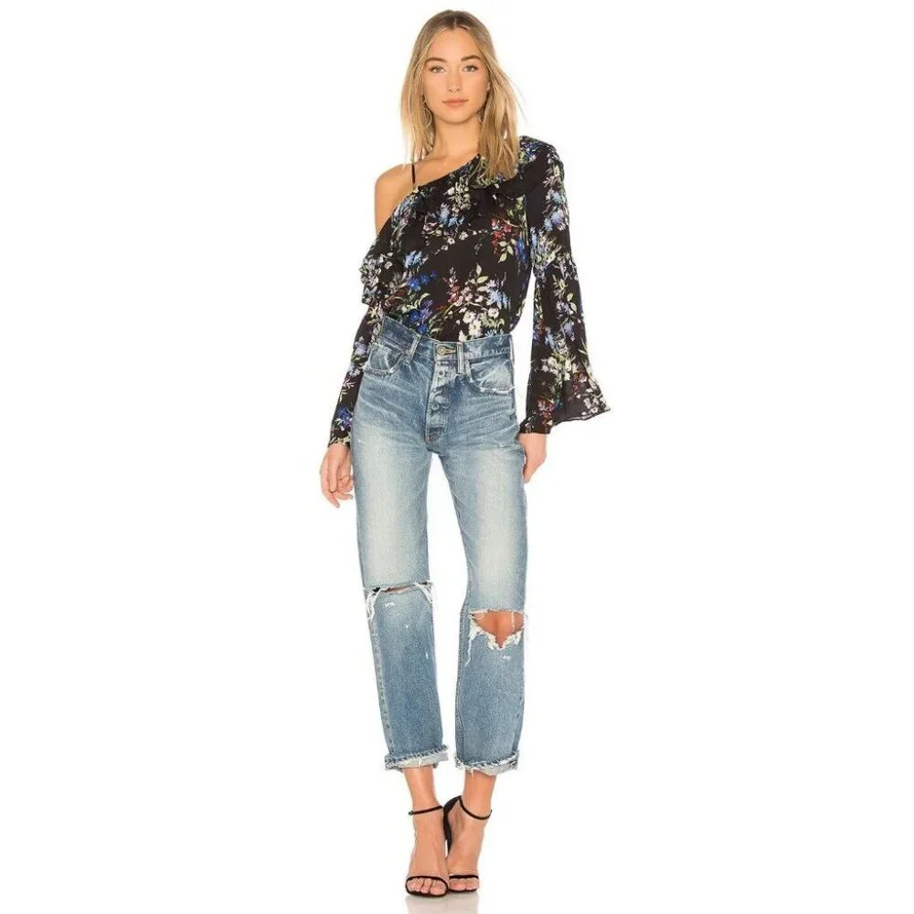 PARKER Lima Boboli Black Floral Silk Georgette Off The Shoulder Blouse, Size L - Picture 4 of 9